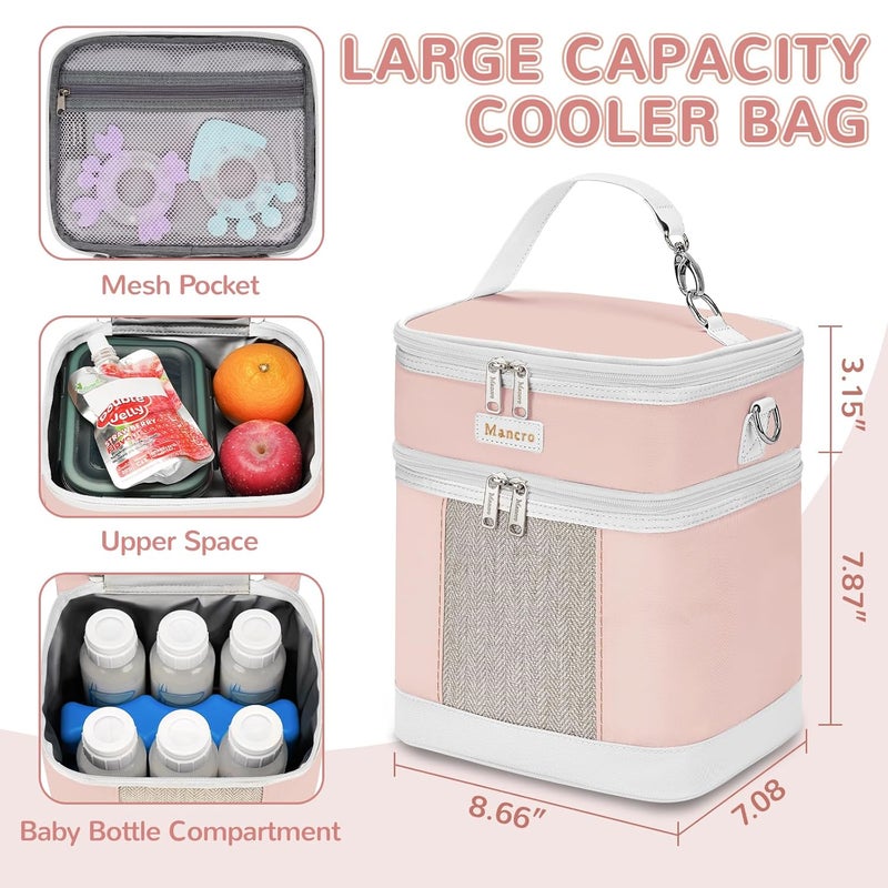 Mancro Breast Milk Cooler Travel Bag with Ice Pack, Double Layer Baby Bottle Cooler Bag Fits 6 Bottles Up to 9 Ounces,Insulated Bottle Bags for Daycare & Travel,Pink - Image 3
